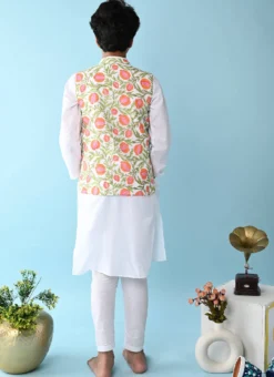 White Cotton Printed Kurta Pyjama Leisure Wear -Mahra Clothing Shop white cotton printed kurta pyjama kdbntcs130 b