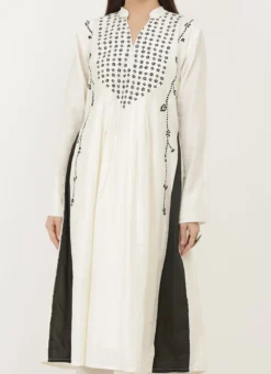 Cream Cotton Silk Embroidered Kurta Churidar Set After Six Wear