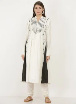 Cream Cotton Silk Embroidered Kurta Churidar Set After Six Wear -Mahra Clothing Shop white cotton silk embroidered kurta churidar set krsjiw11 u