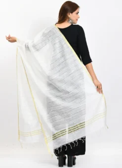 White Cotton Slub Weaving Work Dupatta Work Wear -Mahra Clothing Shop white cotton slub weaving work dupatta dpdmimfd111 b