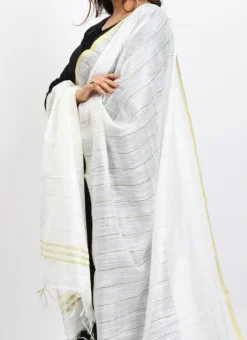White Cotton Slub Weaving Work Dupatta Work Wear