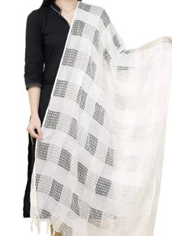 White Cotton Weaving Work Dupatta Work Wear