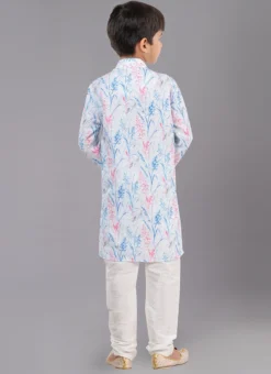 White Digital Printed Kids Kurta Pyjama Party Wear -Mahra Clothing Shop white digital printed kids kurta pyjama kdbkvs795 b