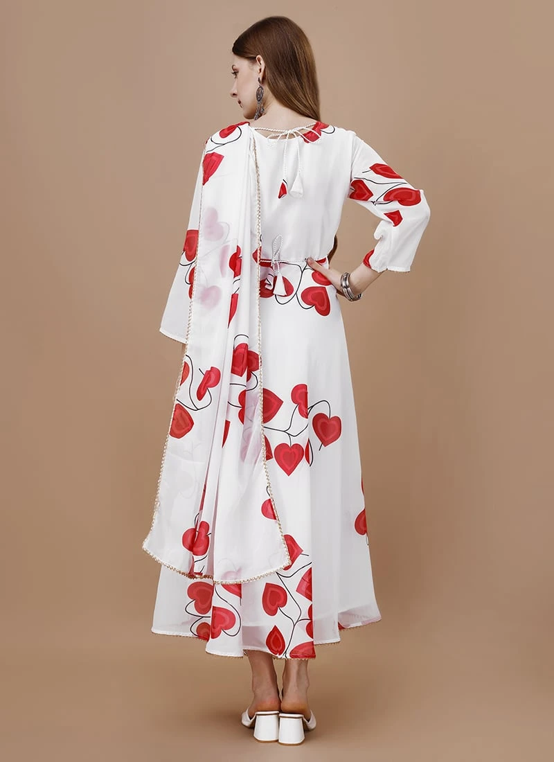 White Faux Georgette Digital Print Fit And Flare Dress After Six Wear 4 White Faux Georgette Digital Print Fit And Flare Dress After Six Wear - Image 4