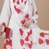 White Faux Georgette Digital Print Fit And Flare Dress After Six Wear