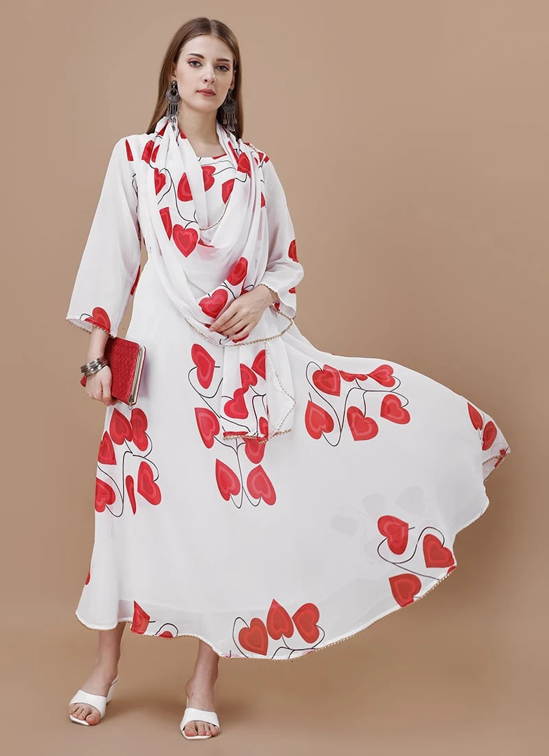 White Faux Georgette Digital Print Fit And Flare Dress After Six Wear 3 White Faux Georgette Digital Print Fit And Flare Dress After Six Wear - Image 3