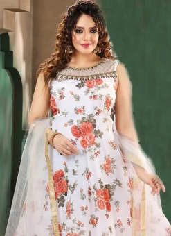 White Faux Georgette Embroidered Gown Party Wear -Mahra Clothing Shop white faux georgette embroidered gown bgwrmnf822w b