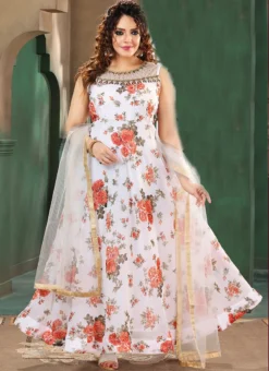 White Faux Georgette Embroidered Gown Party Wear -Mahra Clothing Shop white faux georgette embroidered gown bgwrmnf822w u