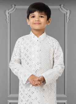 White Georgette Embroidered Boys Kurta Pyjama Party Wear -Mahra Clothing Shop white georgette embroidered boys kurta pyjama kdbkvs731 b
