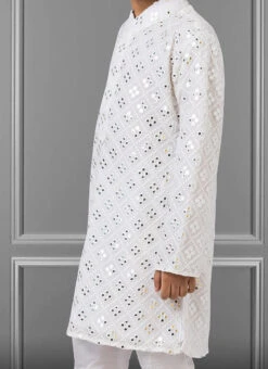 White Georgette Embroidered Boys Kurta Pyjama Party Wear