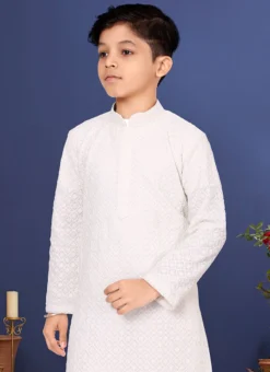 White Georgette Embroidered Boys Kurta Pyjama -Mahra Clothing Shop white georgette embroidered boys kurta pyjama kdbmvs601 b