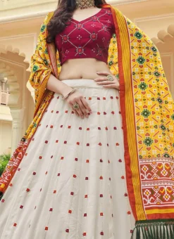 White Georgette Sequins Embroidery Umbrella Lehenga Party Wear