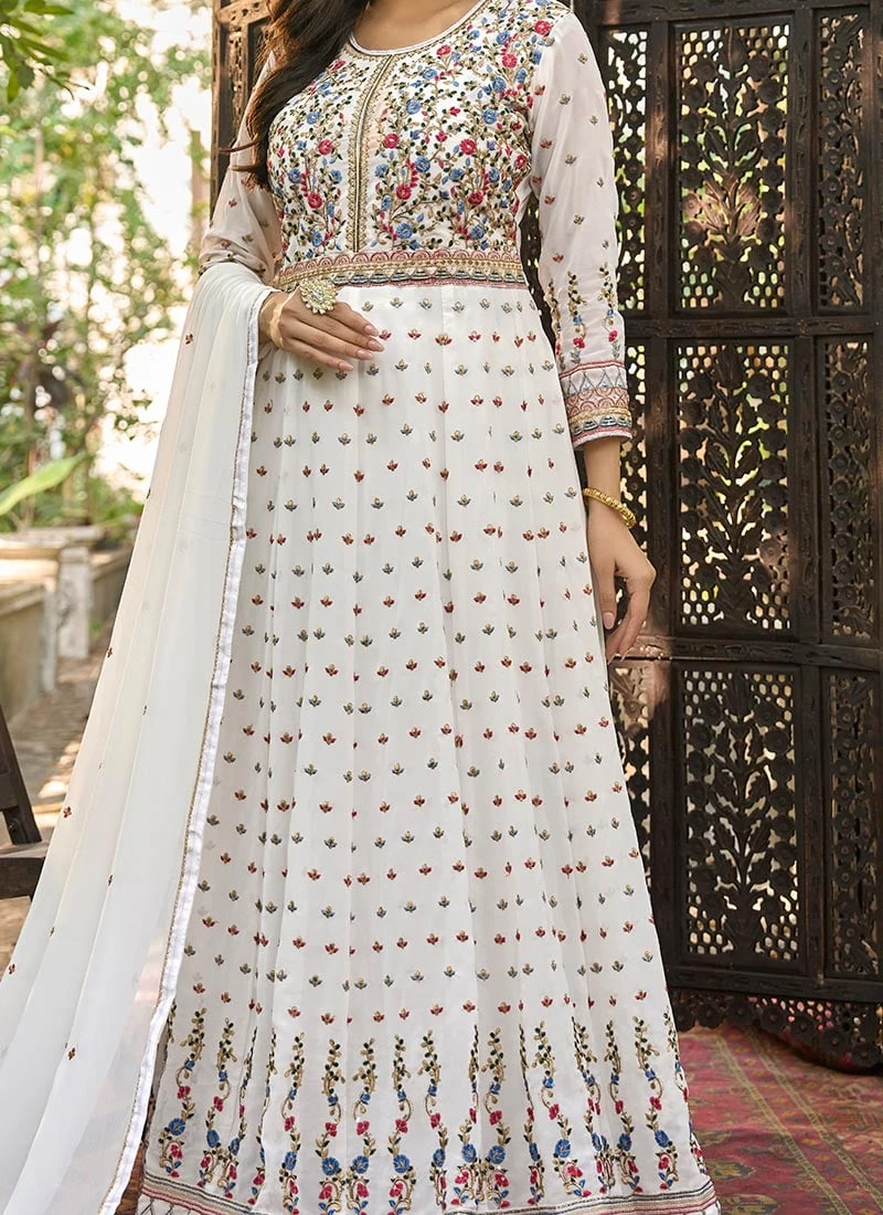 White Georgette Zari Embroidered Anarkali Suit Party Wear 1 White Georgette Zari Embroidered Anarkali Suit Party Wear