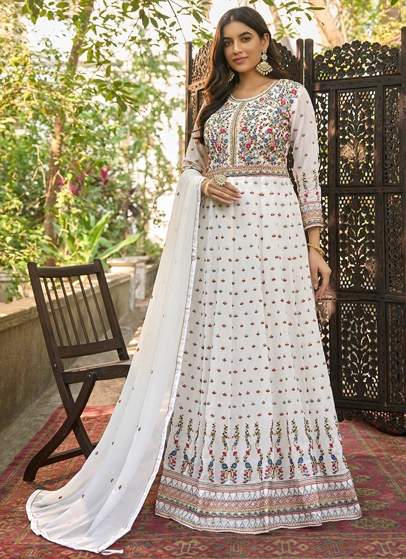 White Georgette Zari Embroidered Anarkali Suit Party Wear 3 White Georgette Zari Embroidered Anarkali Suit Party Wear - Image 3