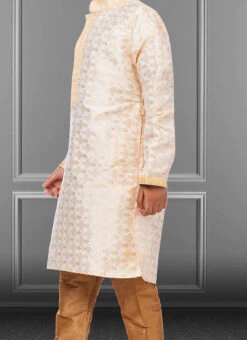 White Jacquard Silk Boys Kurta Pyjama Party Wear