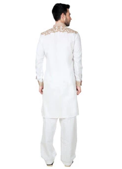 White Linen Cotton Pathani Set -Mahra Clothing Shop white linen cotton pathani set kpmrg1531 b