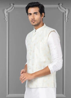 White Linen Silk Nehru Jacket 5 White Linen Silk Nehru Jacket -Mahra Clothing Shop white linen silk nehru jacket jmkkvs481 b