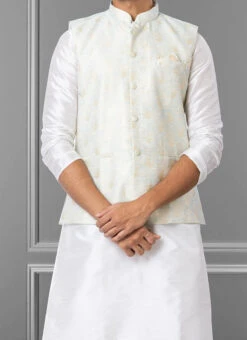 White Linen Silk Nehru Jacket