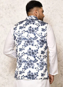 White N Blue Art Silk Printed Nehru Jacket 5 White N Blue Art Silk Printed Nehru Jacket -Mahra Clothing Shop white n blue art silk printed nehru jacket jmkkvfvls332 b