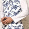 White N Blue Art Silk Printed Nehru Jacket
