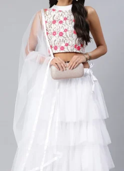 White Net Embroidered A Line Lehenga Festive Wear
