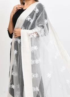 White Organza Cotton Chikankari Embroidery Dupatta Work Wear