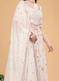 White Pure Georgette Embroidered Work A Line Lehenga Choli Wedding Wear