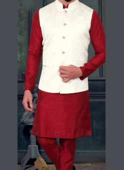 White Silk Nehru Jacket