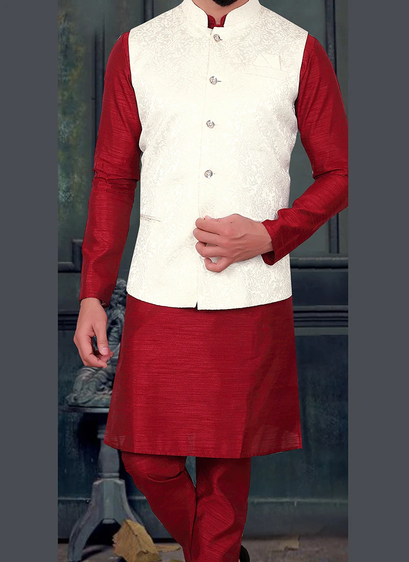 White Silk Nehru Jacket 1 White Silk Nehru Jacket