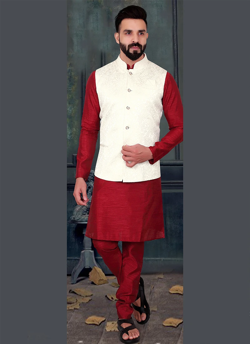 White Silk Nehru Jacket 2 White Silk Nehru Jacket - Image 2