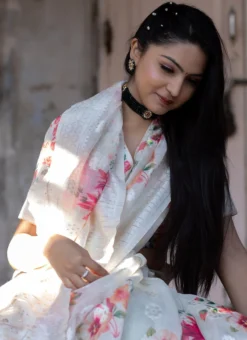 White Soft Silk Printed Work Saree After Six Wear -Mahra Clothing Shop white soft silk printed work saree sasrialy08b b