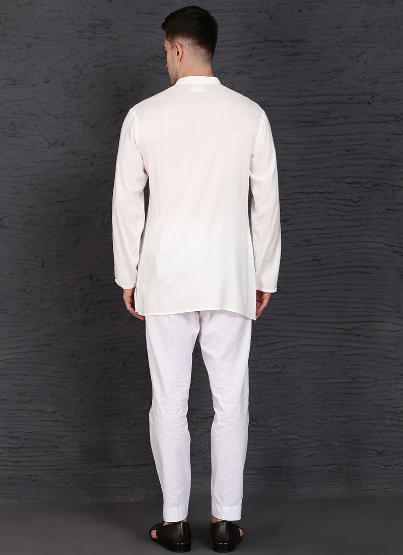 White Viscose Cotton Kurta 3 White Viscose Cotton Kurta - Image 3
