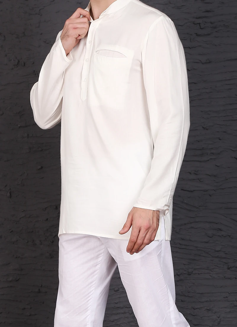 White Viscose Cotton Kurta 1 White Viscose Cotton Kurta