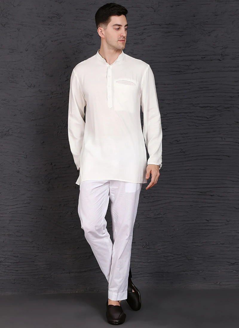 White Viscose Cotton Kurta 2 White Viscose Cotton Kurta - Image 2