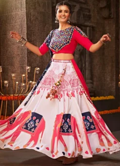 White Viscose Printed Kutch Work Chaniya Choli Festive Wear -Mahra Clothing Shop white viscose printed kutch work chaniya choli ghsom2343 u