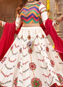 White Viscose Rayon Kutch And Mirror Work Chaniya Choli Festive Wear