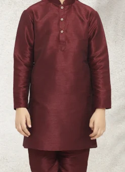 Wine Art Banarasi Silk Soild Plain Kurta Pyjama Party Wear