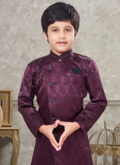 Wine Art Silk Jacquard Indowestern Sherwani Party Wear -Mahra Clothing Shop wine art silk jacquard indowestern sherwani kdbsgr621 b