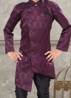 Wine Art Silk Jacquard Indowestern Sherwani Party Wear