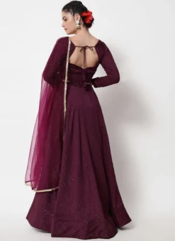 Wine Blended Cotton Embroidered A Line Lehenga Festive Wear -Mahra Clothing Shop wine blended cotton embroidered a line lehenga ghsrk166021 b