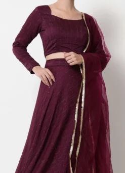 Wine Blended Cotton Embroidered A Line Lehenga Festive Wear