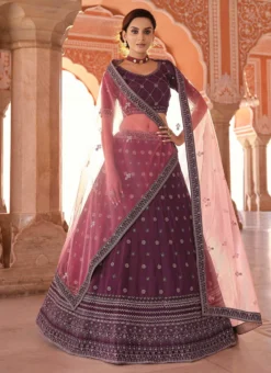 Wine Crepe Embroidered N Stones Umbrella Lehenga Wedding Wear -Mahra Clothing Shop wine crepe embroidered n stones umbrella lehenga ghsak42918905 u