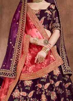 Wine Embroidered A Line Lehenga Wedding Wear