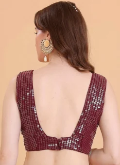 Wine Embroidered Georgette Blouse Festive Wear -Mahra Clothing Shop wine embroidered georgette blouse BLBS02309113 b