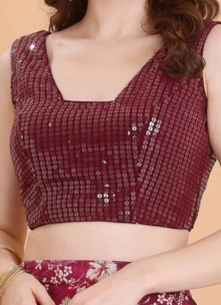 Wine Embroidered Georgette Blouse Festive Wear