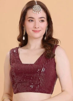 Wine Embroidered Georgette Blouse Festive Wear -Mahra Clothing Shop wine embroidered georgette blouse BLBS02309113 u