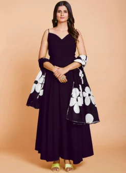 Wine Faux Georgette Digital Print Duppata Gown After Six Wear -Mahra Clothing Shop wine faux georgette digital print duppata gown bgwrsak4724w243 u