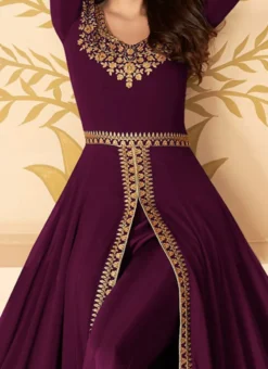 Wine Georgette Anarkali Suit Party Wear