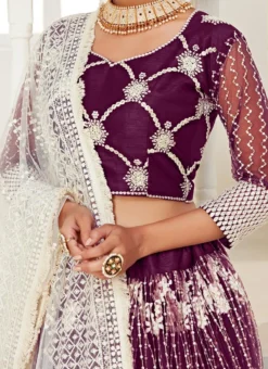 Wine Heavy Net Sequins Embroidery Umbrella Lehenga Party Wear