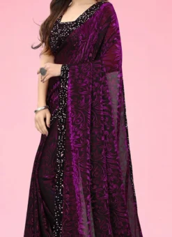 Wine Lycra Saree With Foil Print Party Wear